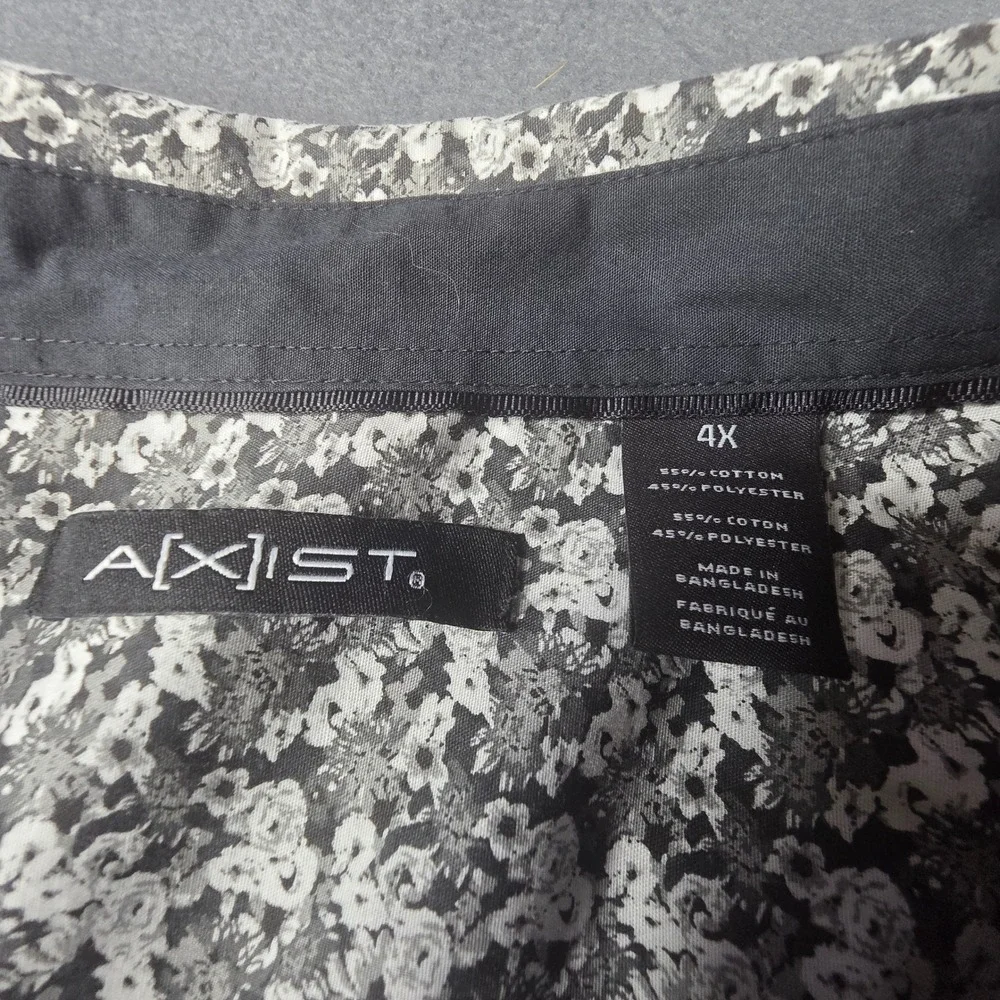 Axist Mens 4X Black White Floral Button Down Shirt Long Sleeve Cotton Blend